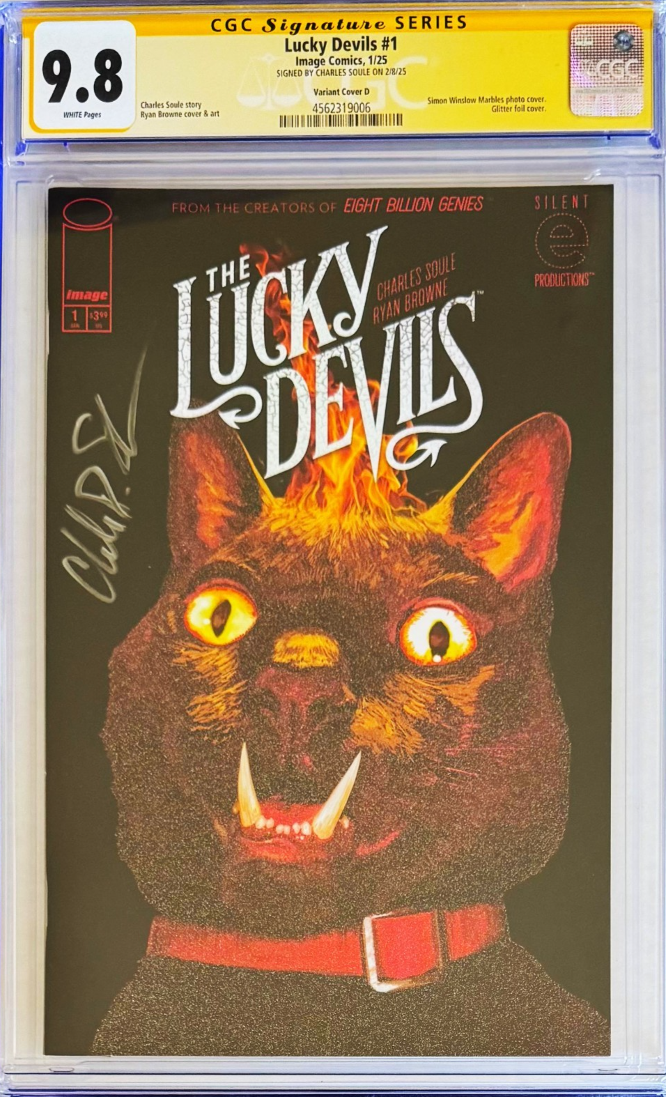 THE LUCKY DEVILS 1 CGC 9.8 🔥 RYAN BROWNE 1:25 GLITTER FOIL - SIGNED C. SOULE