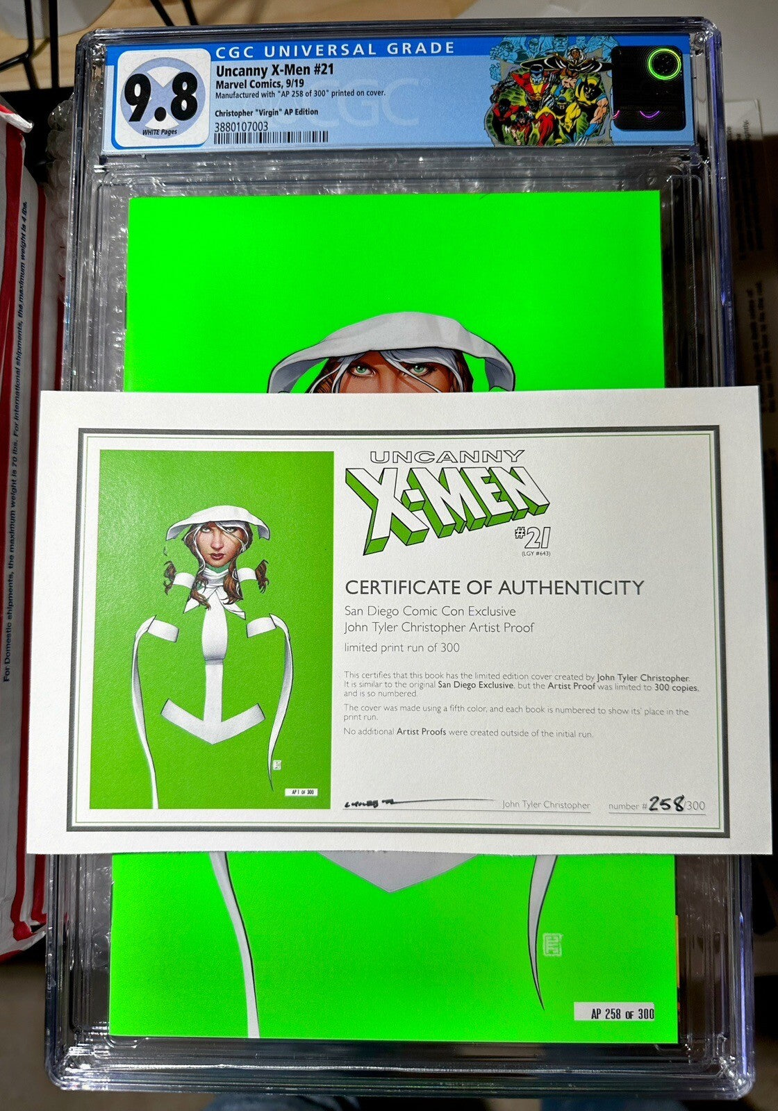 Uncanny X-Men #21, 9.8 CGC, SDCC 2019 JTC Rogue Negative Artist proof #258/300