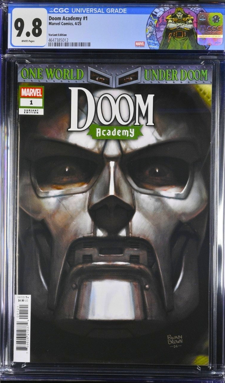 DOOM ACADEMY #1 CGC 9.8 π₯ RYAN BROWN VARIANT CUSTOM DR DOOM LABEL
