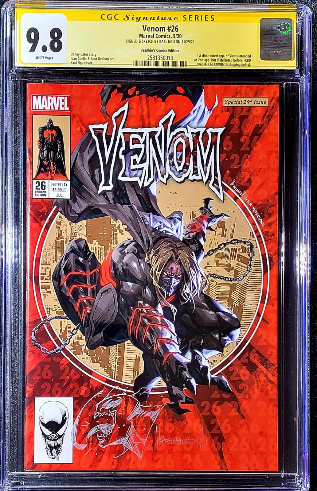 π₯π¨ Venom #26 CGC SS 9.8 Signed, sketch Remarked Kael Ngu Trade 1st VirusΒ