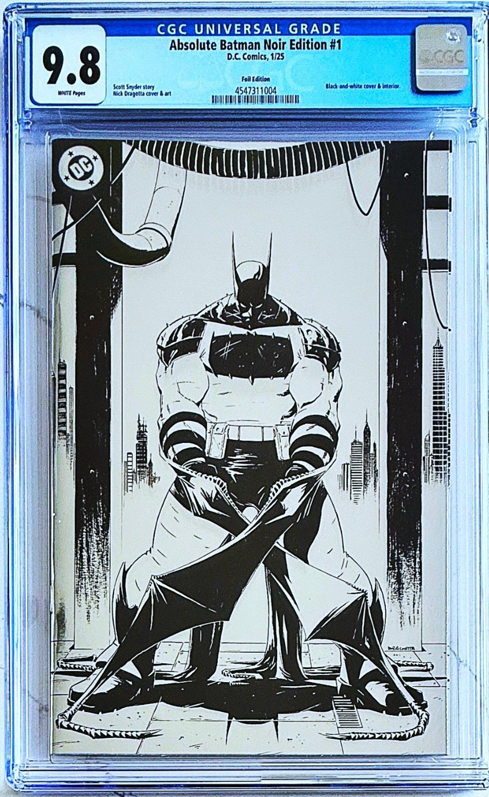 ABSOLUTE BATMAN #1 NOIR EDITION π₯ CGC 9.8 BY SCOTT SNYDER MINIMAL TRADE COVER