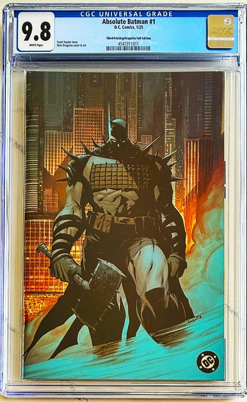 ABSOLUTE BATMAN #1 FOIL VARIANT π₯ CGC 9.8 - NICK DRAGOTTA MINIMAL TRADE COVER