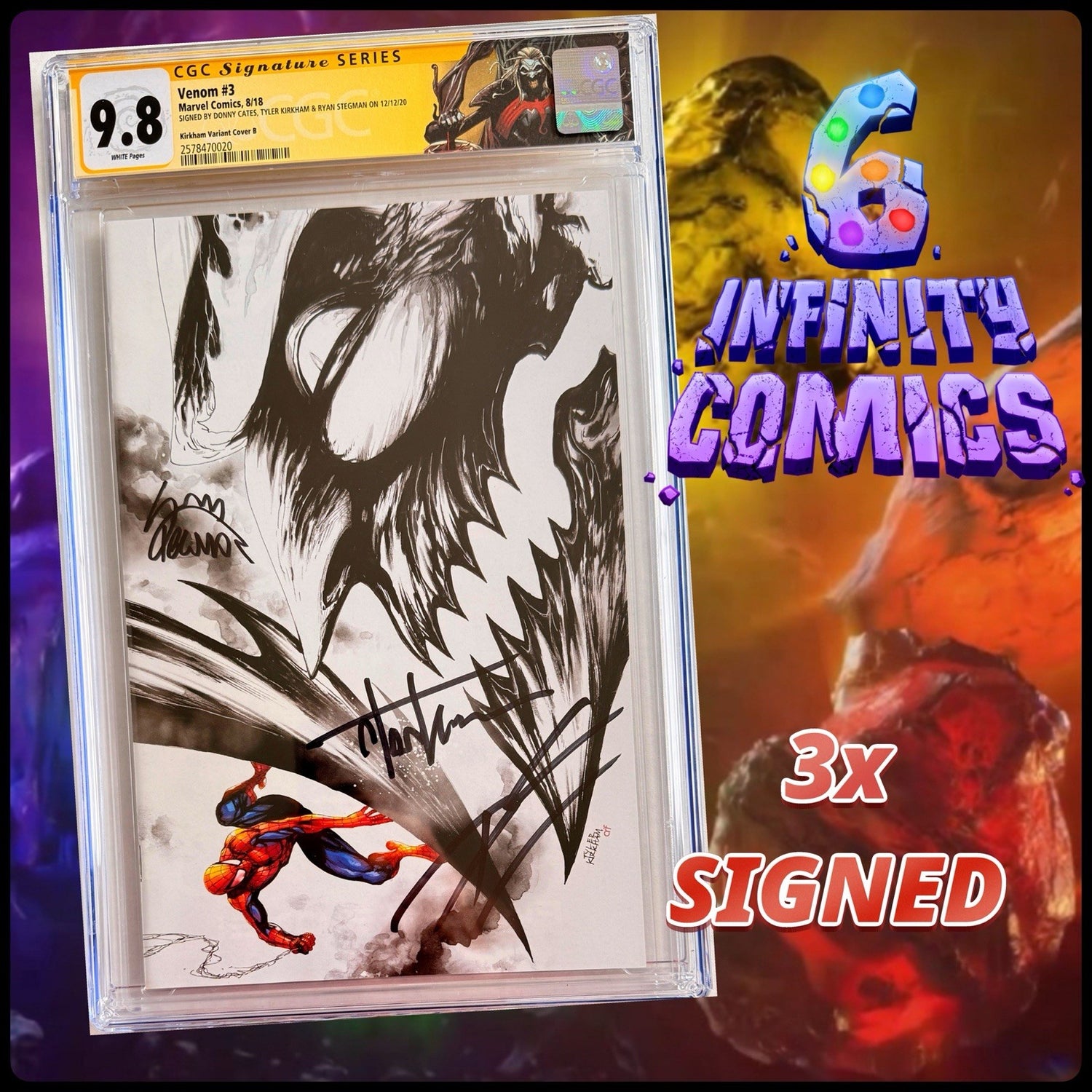 Venom #3 SS 3x CGC 9.8 B&W VIRGIN signed Stegman, Cates & Kirkham πΈοΈ1st Knull