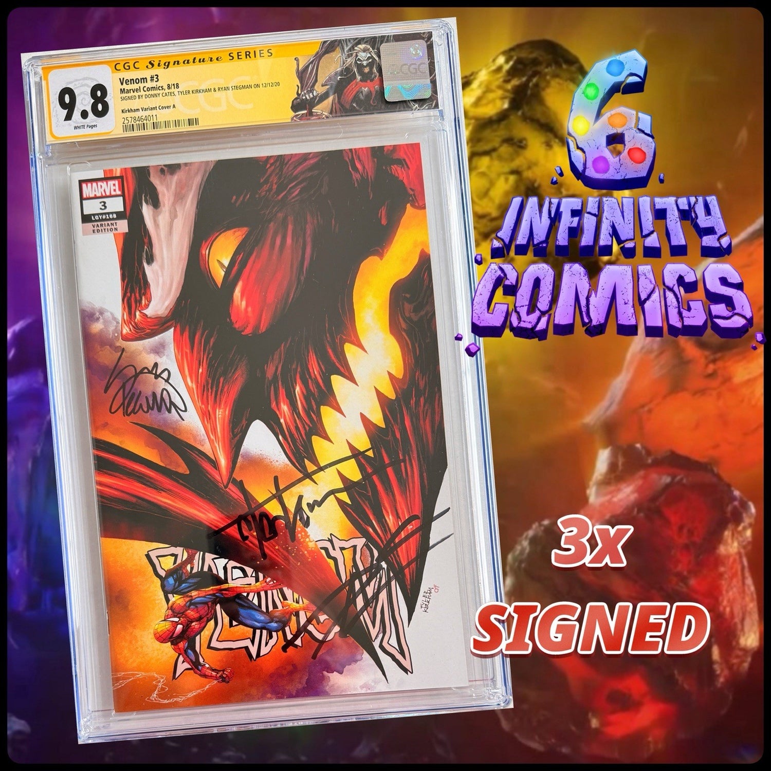 Venom #3 SS 3x CGC 9.8 signed by Stegman, Cates & Kirkham πΈοΈ1st App of Knull