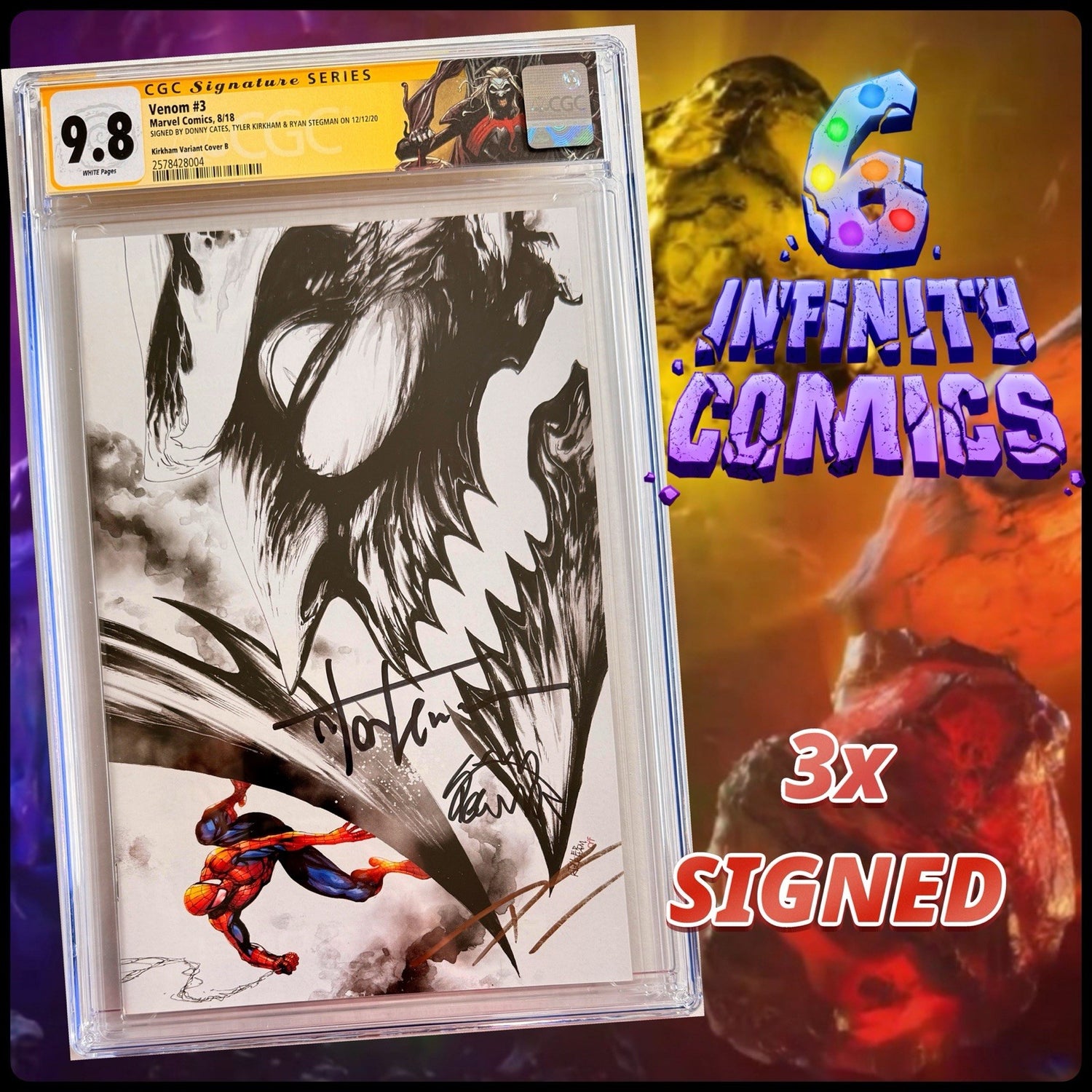 Venom #3 SS 3x CGC 9.8 B&W VIRGIN signed Stegman, Cates & Kirkham πΈοΈ1st Knull