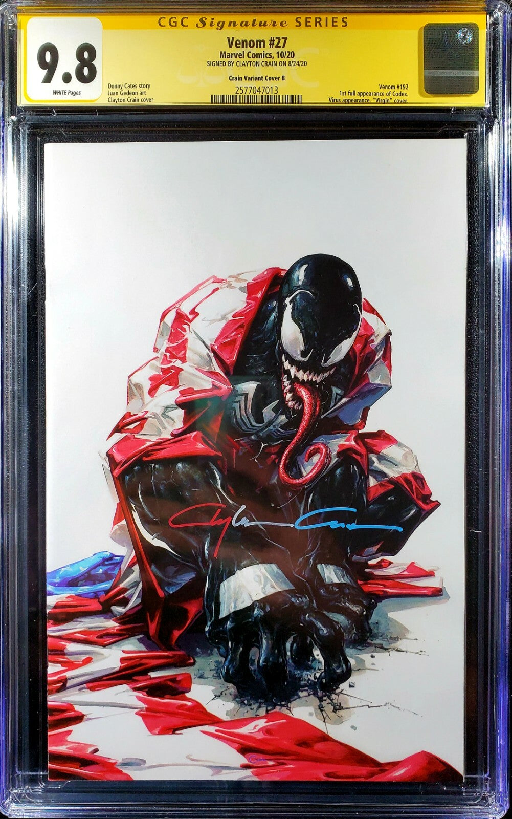 π₯ Venom #27 WHITE COVER B VIRGIN variant CGC SS 9.8 πΈ SIGNED BY CLAYTON CRAIN
