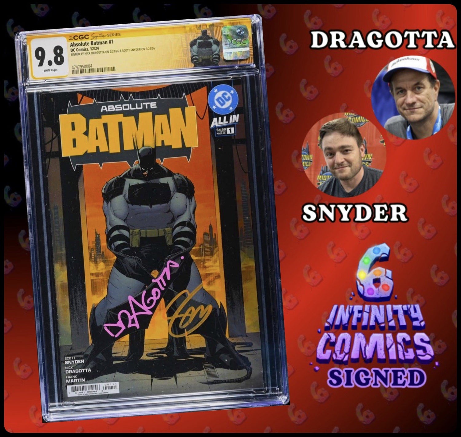 ABSOLUTE BATMAN #1 SS CGC 9.8 🔥 1ST PTG COVER A SIGNED BY DRAGOTTA & SNYDER