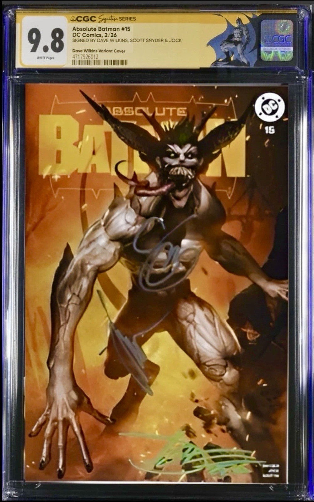 ABSOLUTE BATMAN #15 SS CGC 9.8 🔥 SIGNED BY JOCK, SCOTT SNYDER & DAVE WILKINS 3x