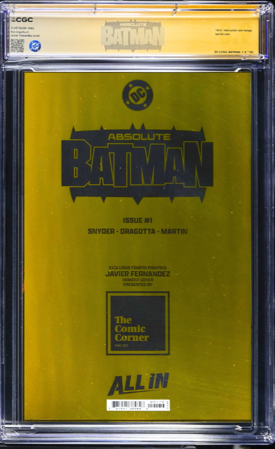 ABSOLUTE BATMAN 1 CGC 9.8 🔥 FERNANDEZ 4TH PTG SPOT FOIL SIGNED SNYDER DRAGOTTA