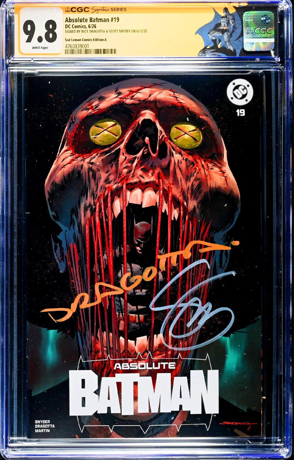 ABSOLUTE BATMAN #19 SS CGC 9.8 🔥 RAFA SANDOVAL SIGNED X2 BY DRAGOTTA & SNYDER