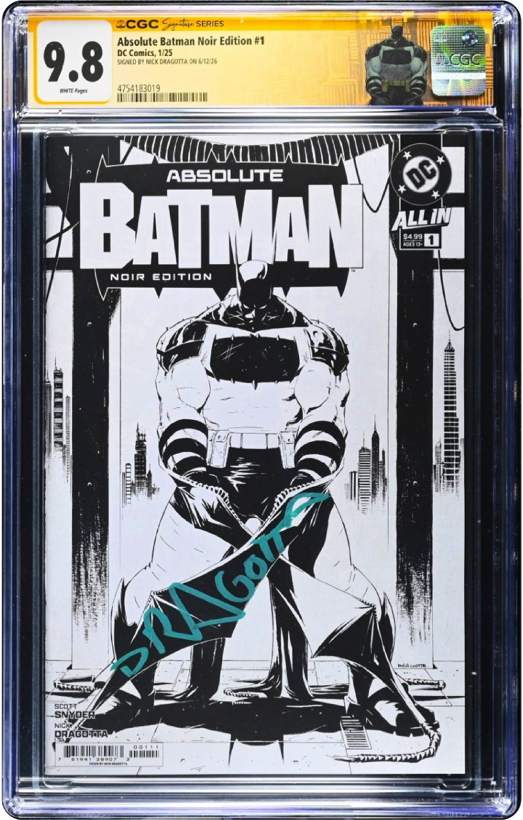 ABSOLUTE BATMAN NOIR EDITION #1 CGC SS 9.8 🔥 1ST PRINT B&W SIGNED BY DRAGOTTA