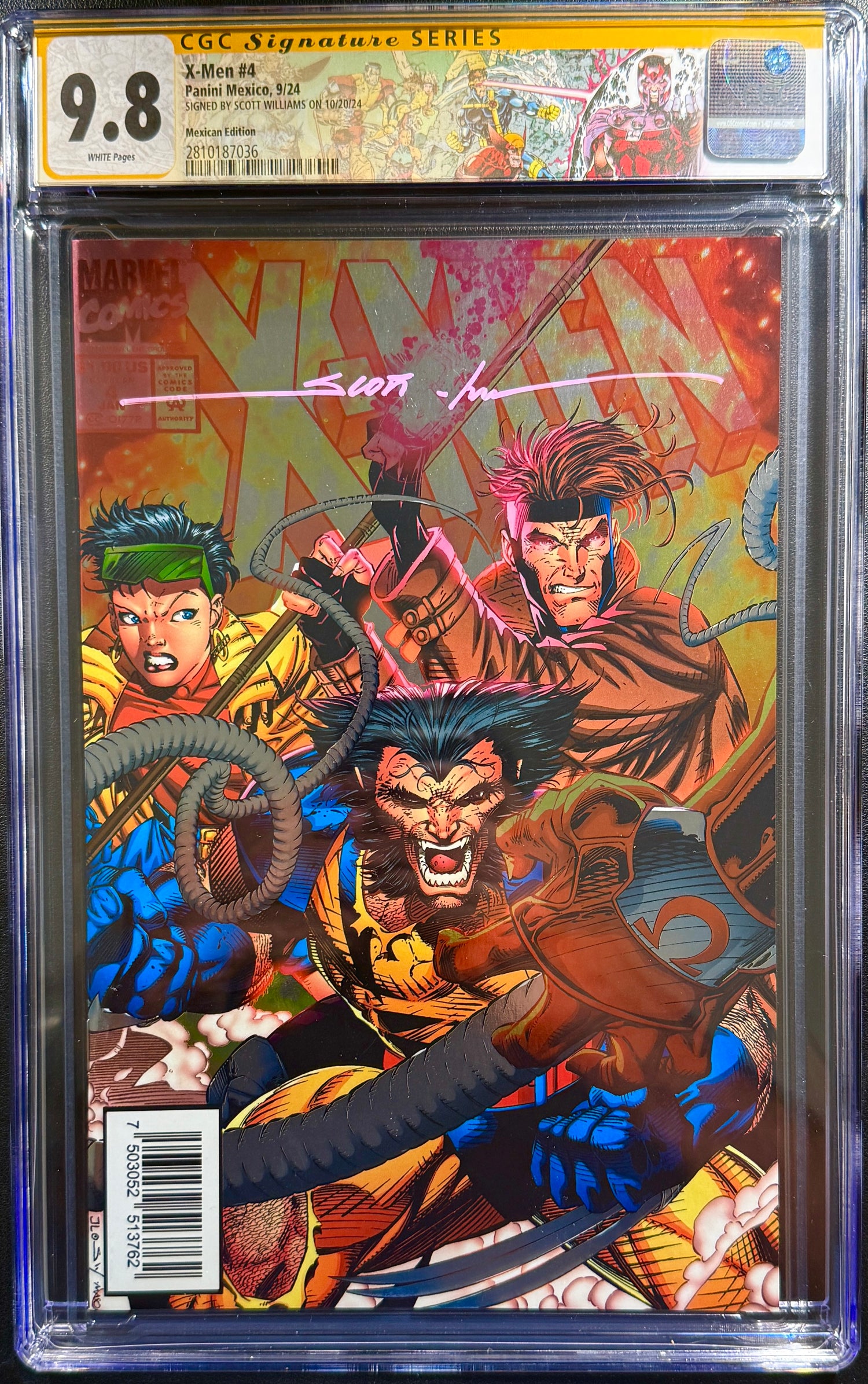 Scott williams, x-men 4, CGC, CGC 9.8, Foil, remastered, Mexican edition, 1995, 1st appearance, omega red