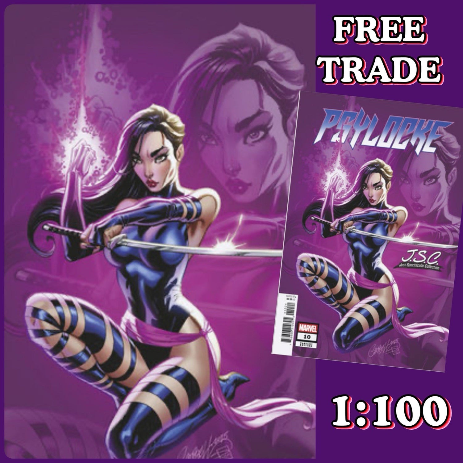 Psylocke, X-men, Wolverine, 1:100 variant, JSC, J. Scott Campbell