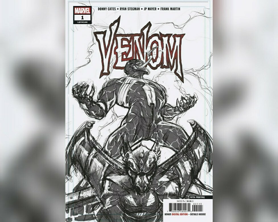 VENOM #1 FIFTH PRINTING 🕸️🔥 B&W sketch  RYAN STEGMAN 🔥🕷️ 27 crain skan