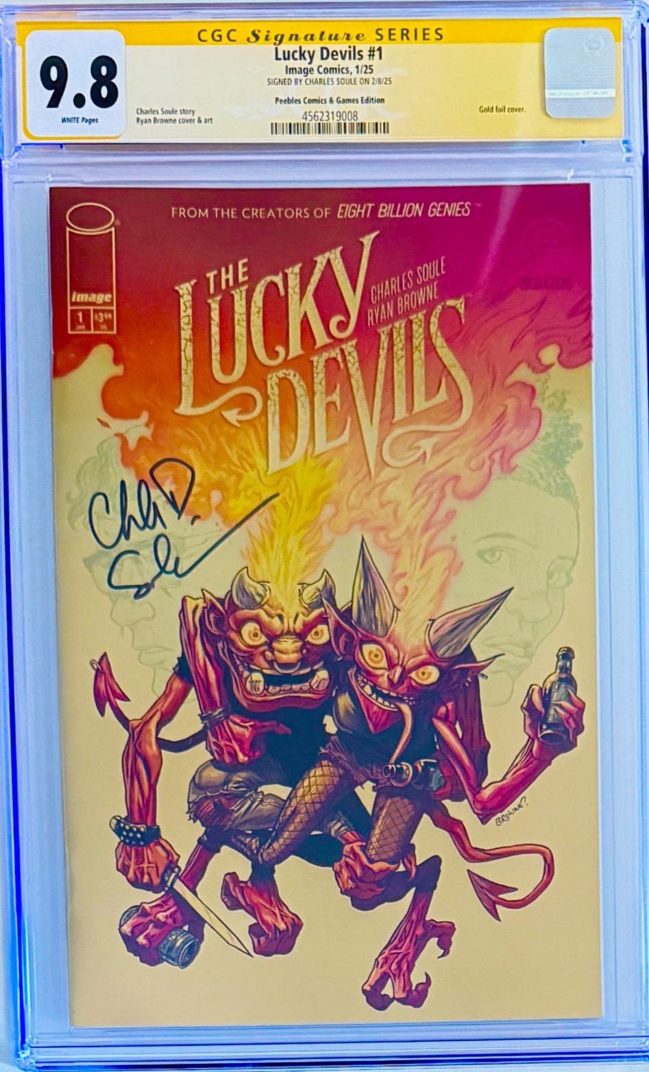 THE LUCKY DEVILS #1 CGC 9.8 SS 🔥 RYAN BROWNE SIGNED BY CHARLES SOULE GOLD FOIL