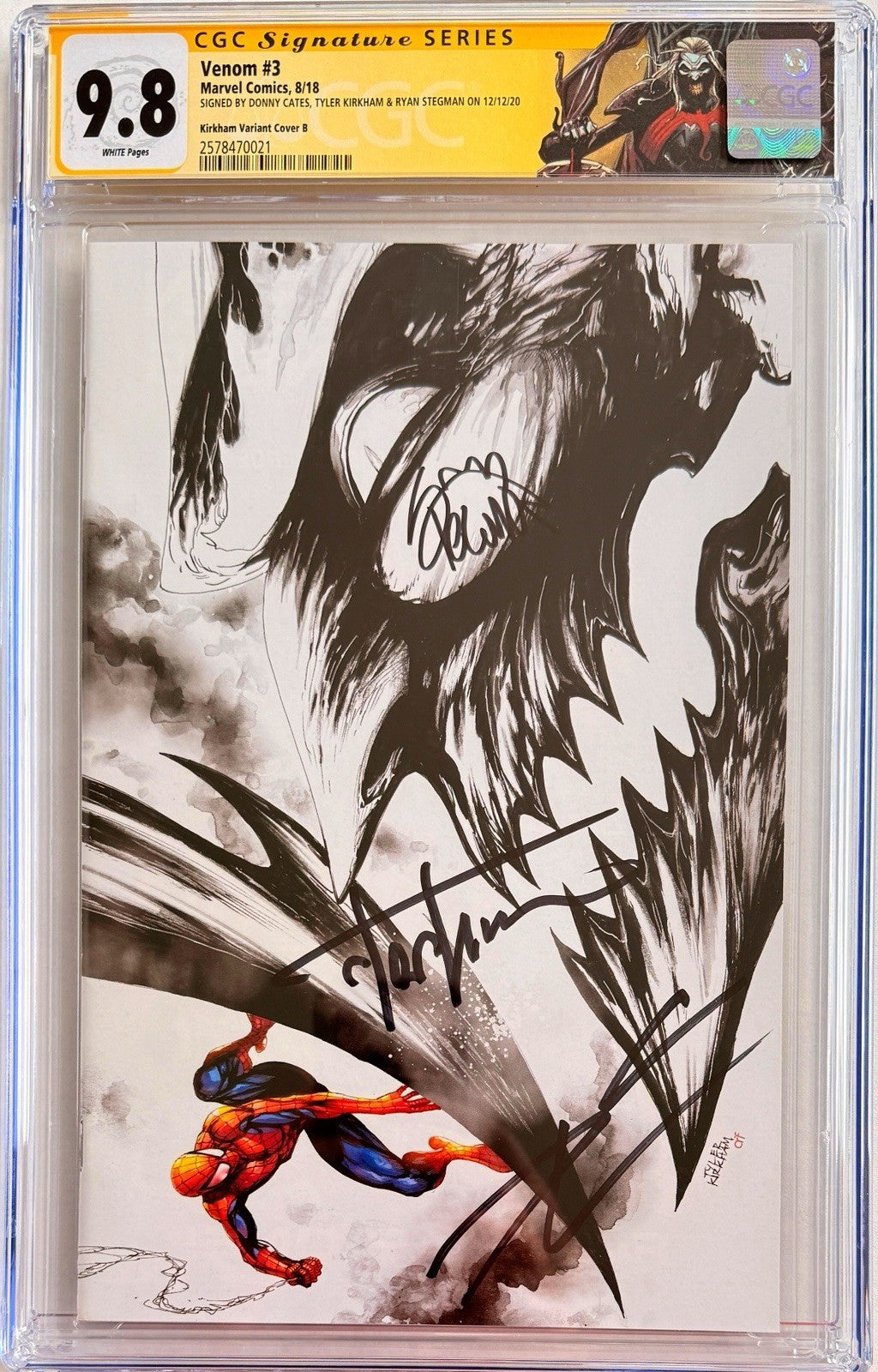 Venom #3  SS 3x CGC 9.8 B&W VIRGIN signed Stegman, Cates & Kirkham 🕸️1st Knull