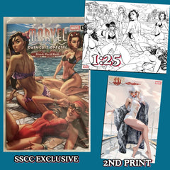 SDCC, Marvel Swimsuit, 1:25, 2nd Print, B&W, JSC, J. Scott Campbell
