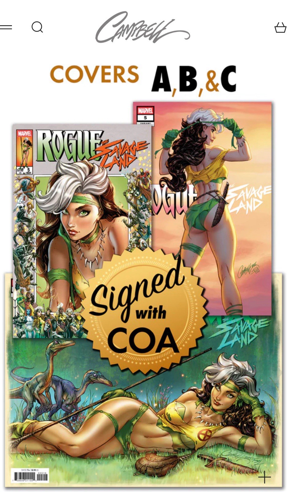[3  PACK] ROGUE THE SAVAGE LAND #5 JSC SIGNED J SCOTT CAMPBELL COA SDCC VARIANT