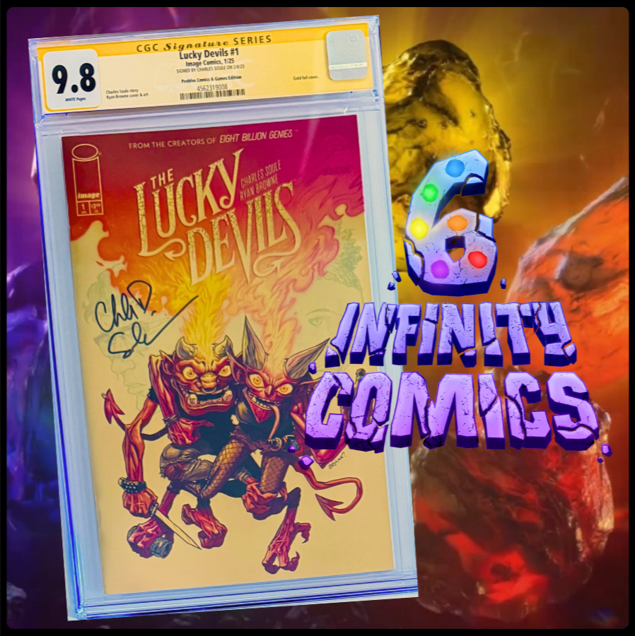 THE LUCKY DEVILS #1 CGC 9.8 SS 🔥 RYAN BROWNE SIGNED BY CHARLES SOULE GOLD FOIL