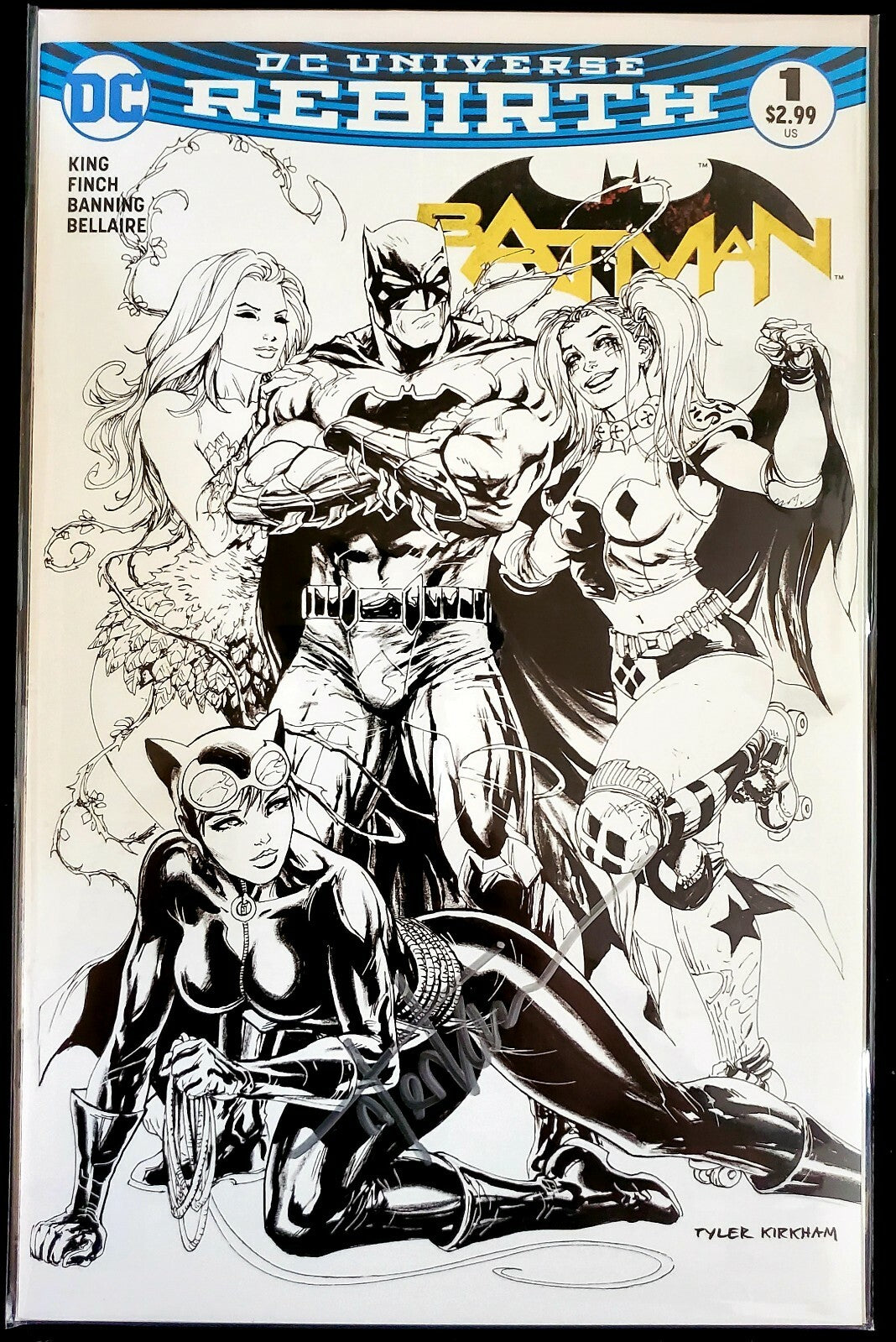 🦇BATMAN DC REBIRTH #1 🦇 SIGNED BY KIRKHAM w/ COA 🔥 Hastings B&W VARIANT