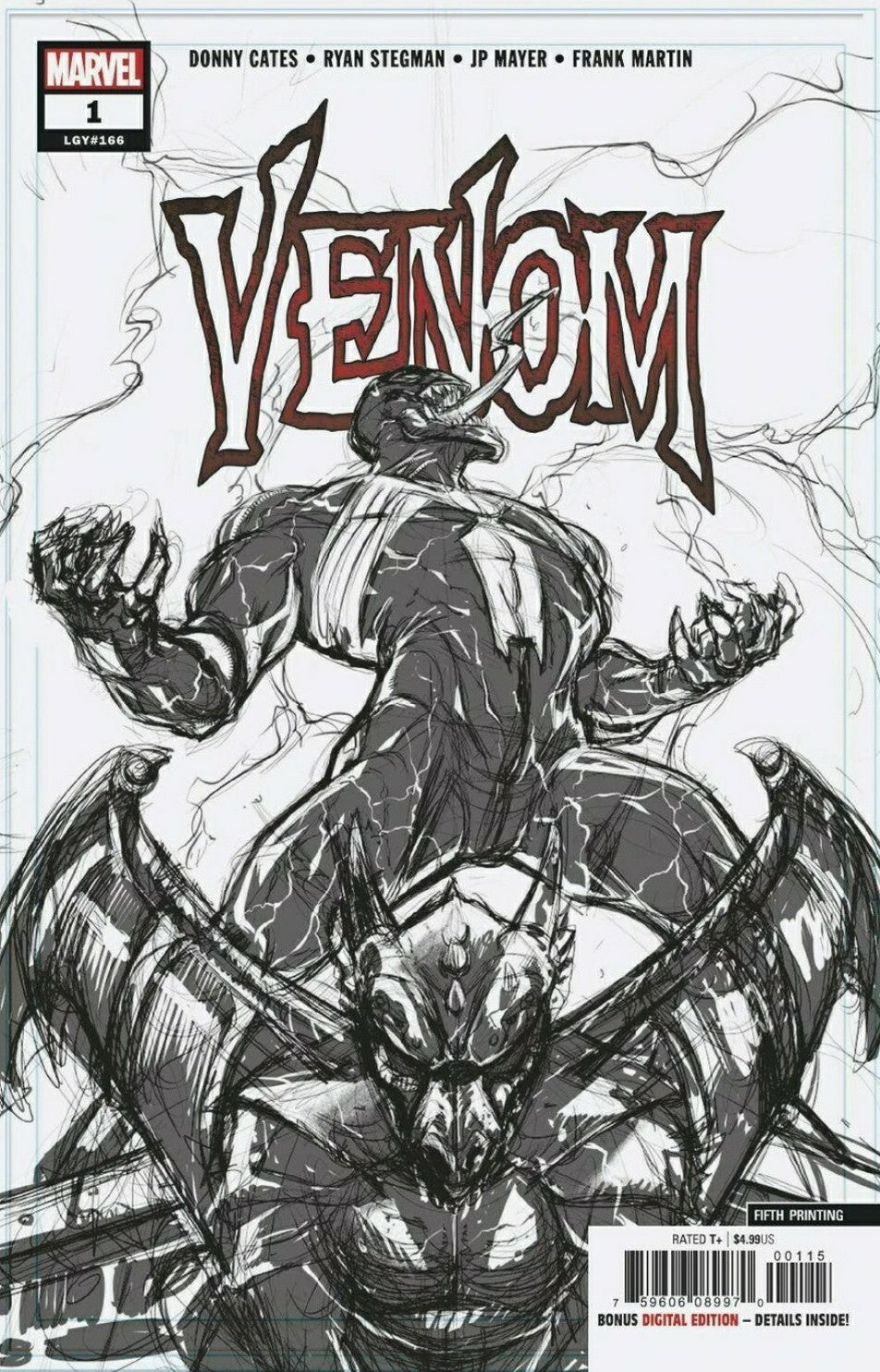 VENOM #1 FIFTH PRINTING 🕸️🔥 B&W sketch  RYAN STEGMAN 🔥🕷️ 27 crain skan