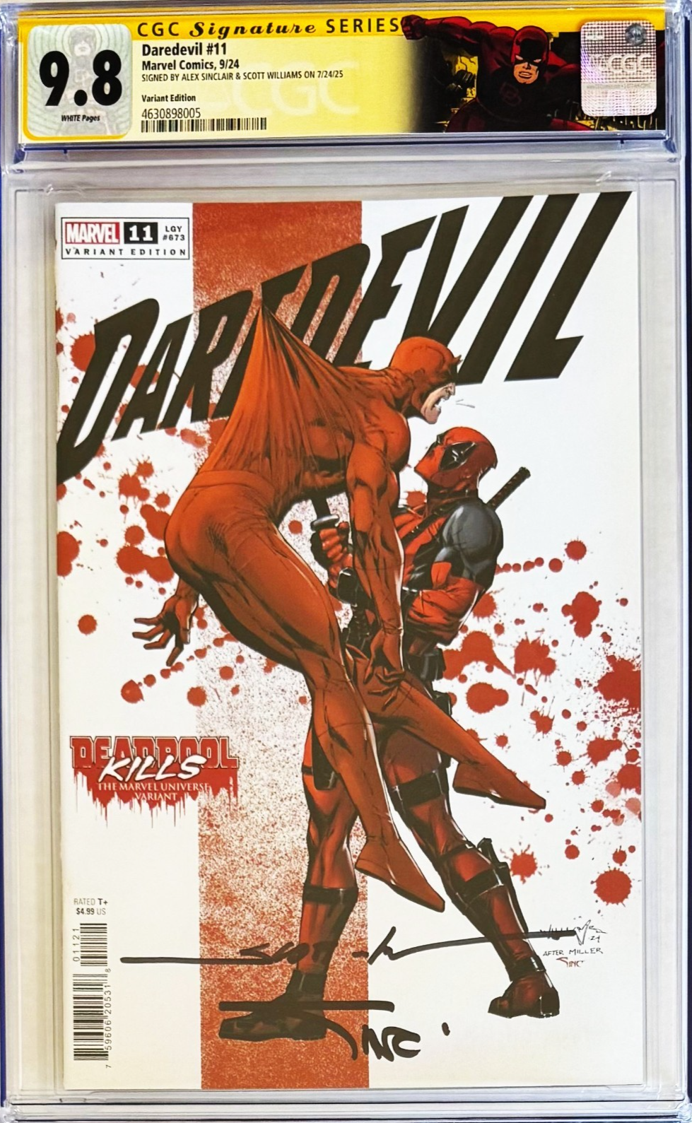 DAREDEVIL #11 CGC 9.8 SS🔥SIGNED BY A. SINCLAIR & S. WILLIAMS DEADPOOL VARIANT