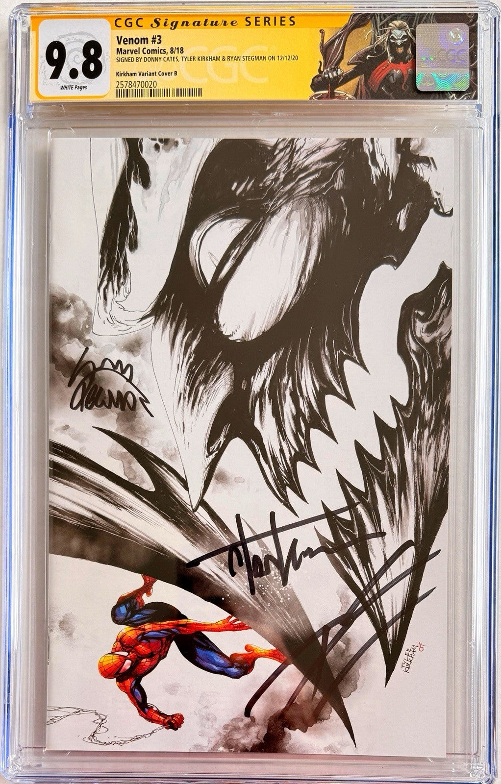 Venom #3  SS 3x CGC 9.8 B&W VIRGIN signed Stegman, Cates & Kirkham 🕸️1st Knull