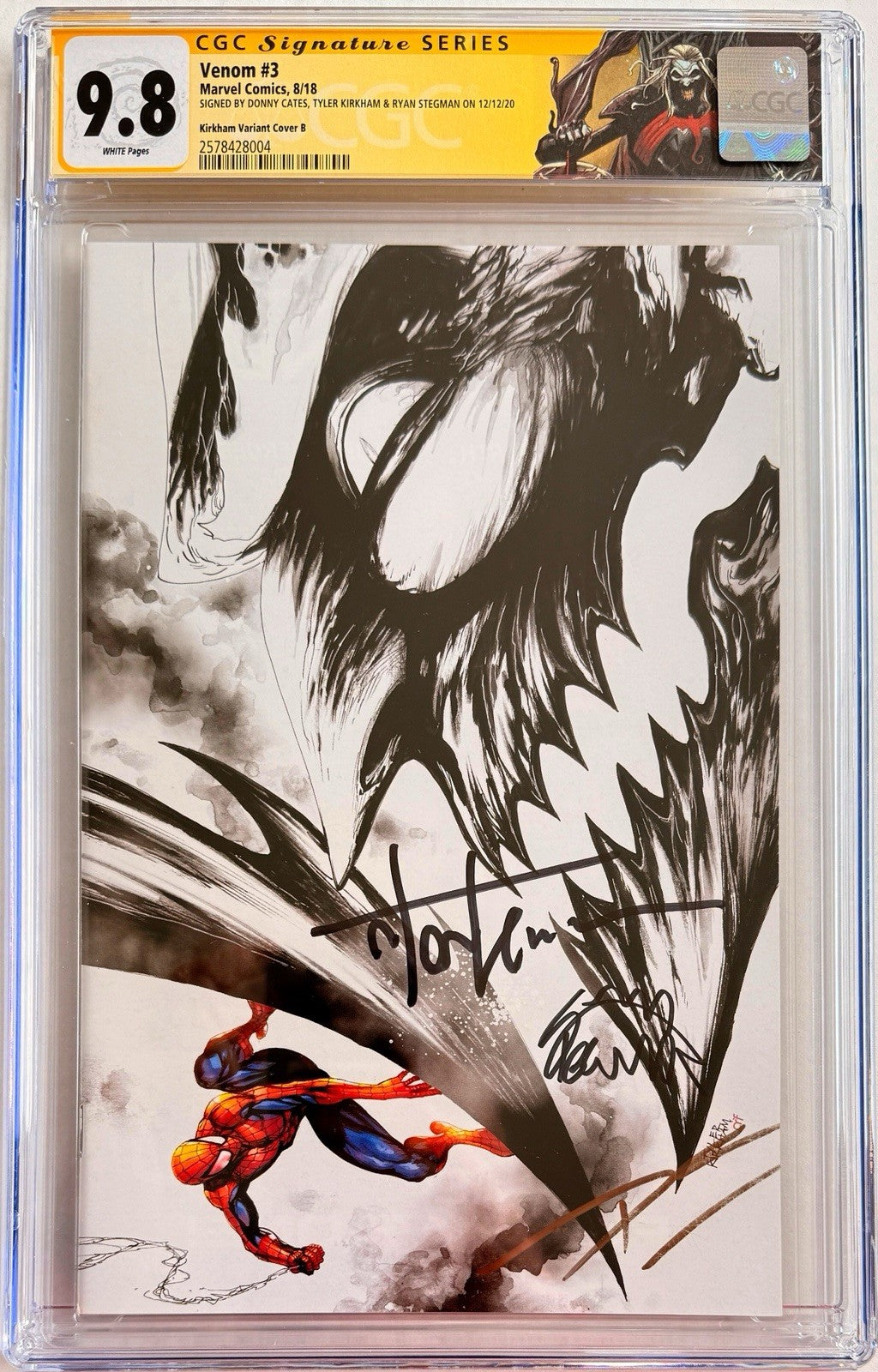Venom #3  SS 3x CGC 9.8 B&W VIRGIN signed Stegman, Cates & Kirkham 🕸️1st Knull