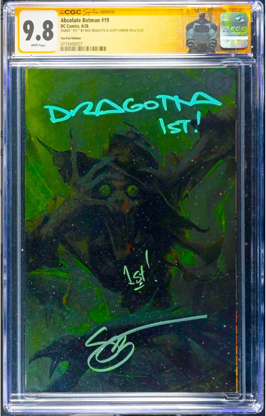 ABSOLUTE BATMAN #19 🦇🔥 IVAN TAO VIRGIN FOIL 2x SIGNED BY SNYDER & DRAGOTTA
