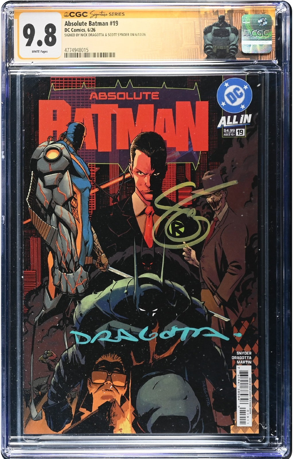 ABSOLUTE BATMAN #19 SS CGC 9.8 🔥 DRAGOTTA COVER 2x SIGNED BY SNYDER & DRAGOTTAA