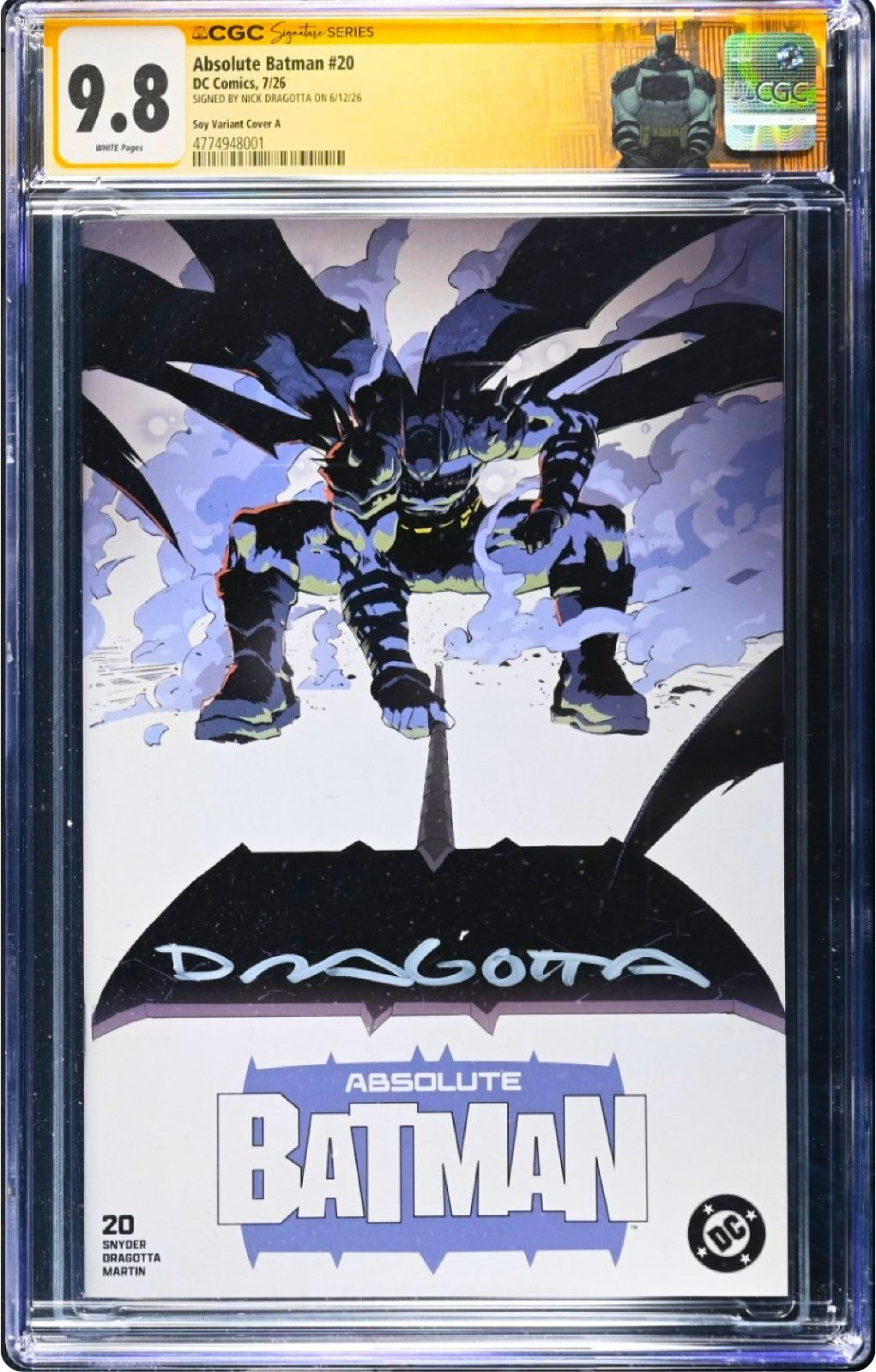 ABSOLUTE BATMAN #20 SS CGC 9.8 🔥 SOY COVER A SIGNED BY DRAGOTTA