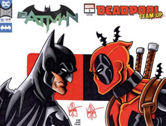 MARVEL/DC Deadpool Batman Commissioned Cover Art Sketch Signed- remarked! COA!