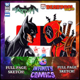 MARVEL/DC Deadpool Batman Commissioned Cover Art Sketch Signed- remarked! COA!