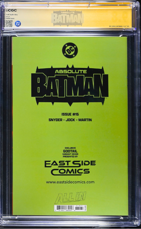 ABSOLUTE BATMAN #15 CGC SS 9.8 🔥 GODTAIL COVER SIGNED BY SNYDER & DRAGOTTA
