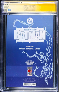 ABSOLUTE BATMAN 20 SS CGC 9.8🔥 VIRGIN GIANG REMARK 3 SIGNED DRAGOTTASNYDERGIANG