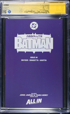 ABSOLUTE BATMAN 1 SS CGC 9.8 🔥 JIMENEZ FAN EXPO VARIANT SIGNED BY SCOTT SNYDER