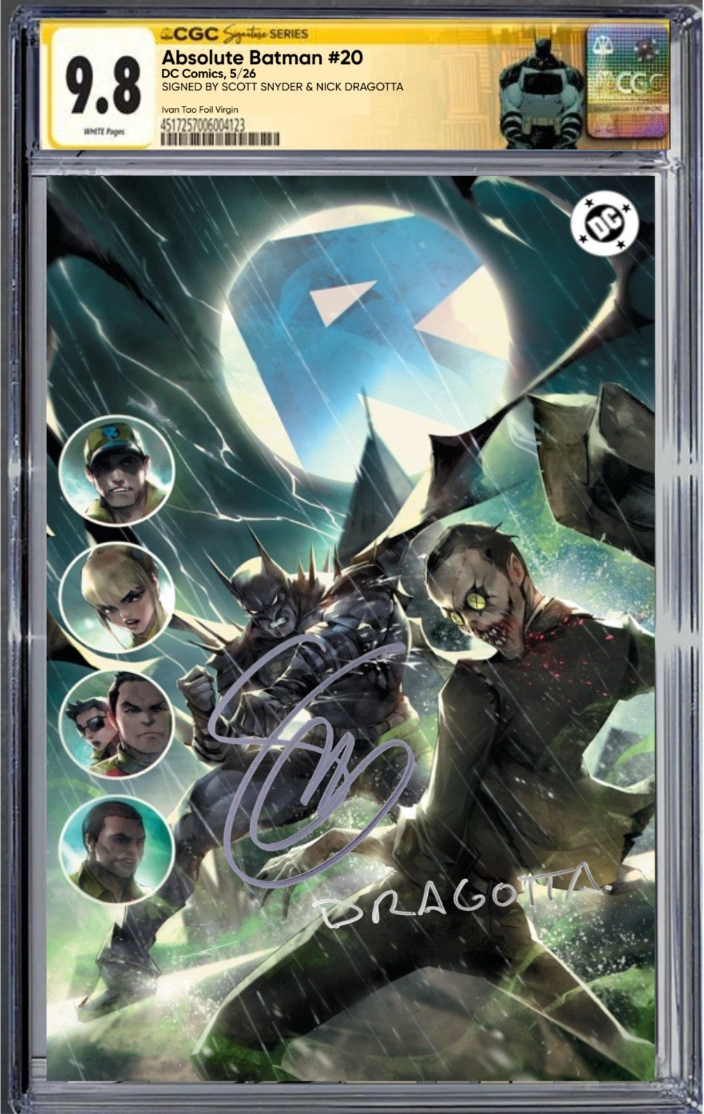 ABSOLUTE BATMAN #20 SS CGC 9.8 🔥 TAO FOIL VIRGIN 2x SIGNED BY SNYDER & DRAGOTTA