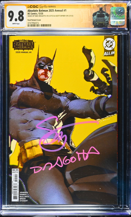 ABSOLUTE BATMAN 2025 ANNUAL 1 CGC 9.8 🔥 PAREL VARIANT SIGNED SNYDER DRAGOTTA