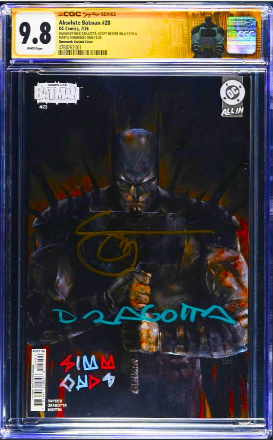 ABSOLUTE BATMAN 20 SS CGC 9.8🔥 SIMMONDS 1:25 3xSIGNED SNYDER DRAGOTTA SIMMONDS