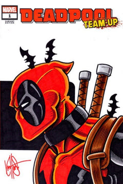 MARVEL/DC Deadpool Batman Commissioned Cover Art Sketch Signed- remarked! COA!