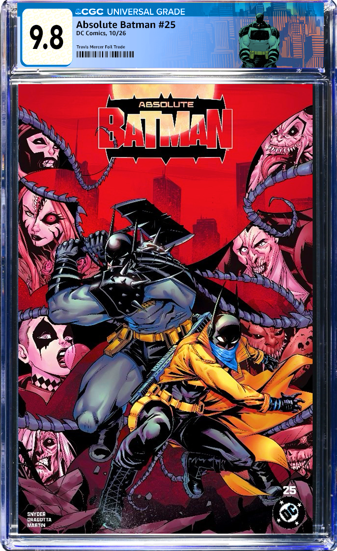 Travis Mercer, Scott Synder, Nick Dragotta, graded, Foil Variant, Foil Trade, Foil Edition, FOIL, Custom Label, Color foil, CGC Custom Label, Batman custom label, Absolute Wonder Woman, Absolute Two Face, absolute scarecrow, Absolute Robin, absolute Poison Ivy, Absolute Penguin, Absolute Joker, Absolute Green Arrow, Absolute Clayface, Absolute Catwoman, Absolute Batman, Absolute Bat, Absolute Bane