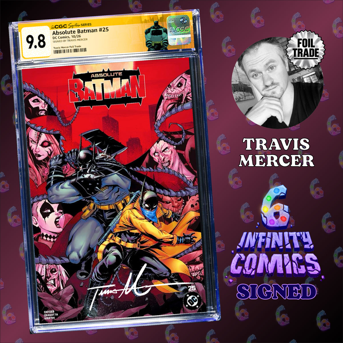 Travis Mercer, Scott Synder, Nick Dragotta, graded, Foil Variant, Foil Trade, Foil Edition, FOIL, Custom Label, Color foil, CGC Custom Label, CGC 9.8, Batman custom label, Absolute Wonder Woman, Absolute Two Face, absolute scarecrow, Absolute Robin, absolute Poison Ivy, Absolute Penguin, Absolute Joker, Absolute Green Arrow, Absolute Clayface, Absolute Catwoman, Absolute Batman, Absolute Bat, Absolute Bane