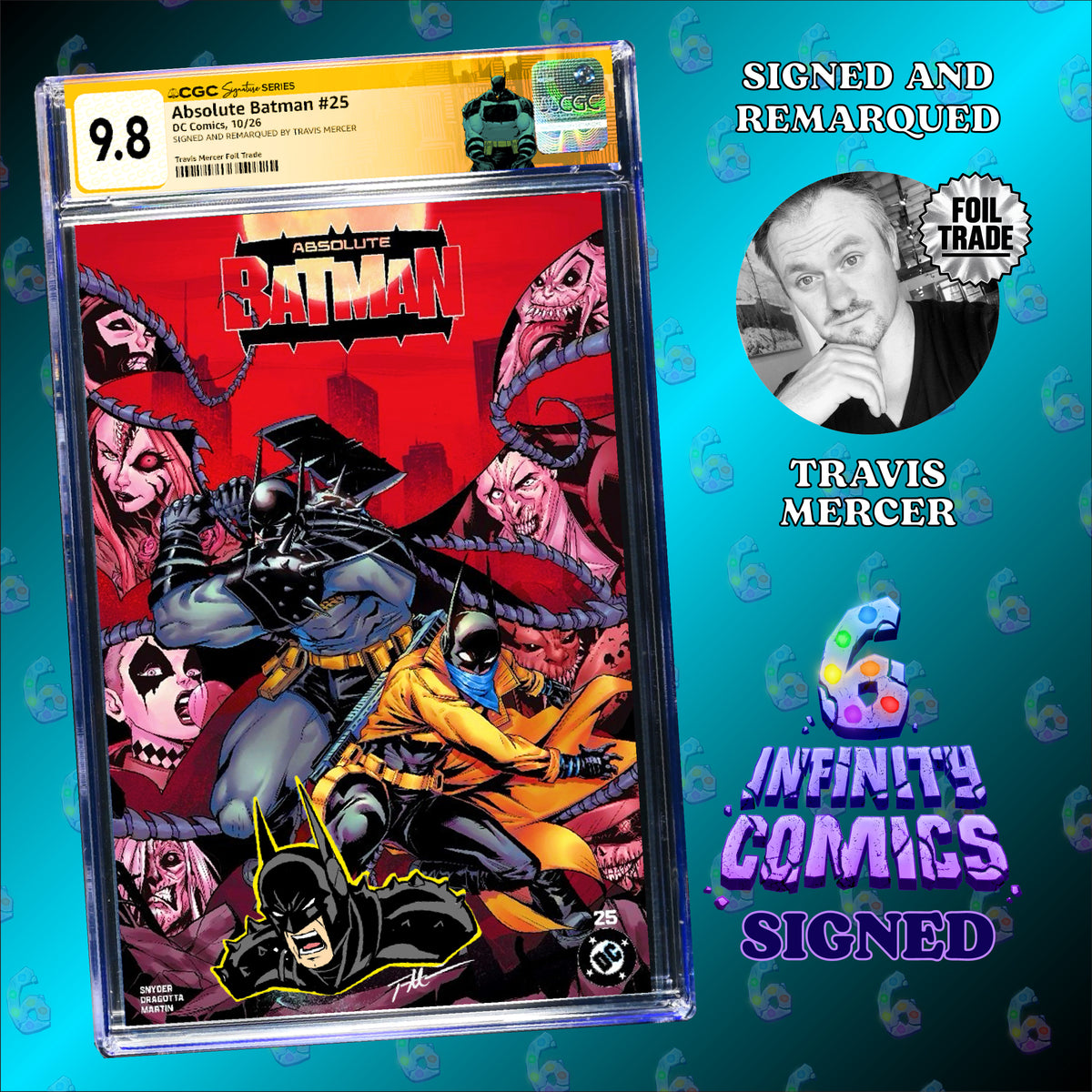 Travis Mercer, Signed Edition, Scott Synder, Nick Dragotta, Foil Variant, Foil Trade, Foil Edition, FOIL, Custom Label, Color foil, CGC Custom Label, CGC 9.8, CGC, Batman custom label, Absolute Wonder Woman, Absolute Two Face, absolute scarecrow, Absolute Robin, absolute Poison Ivy, Absolute Penguin, Absolute Joker, Absolute Green Arrow, Absolute Clayface, Absolute Catwoman, Absolute Batman, Absolute Bat, Absolute Bane