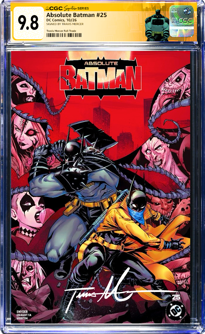 Travis Mercer, Scott Synder, Nick Dragotta, graded, Foil Variant, Foil Trade, Foil Edition, FOIL, Custom Label, Color foil, CGC Custom Label, CGC 9.8, Batman custom label, Absolute Wonder Woman, Absolute Two Face, absolute scarecrow, Absolute Robin, absolute Poison Ivy, Absolute Penguin, Absolute Joker, Absolute Green Arrow, Absolute Clayface, Absolute Catwoman, Absolute Batman, Absolute Bat, Absolute Bane