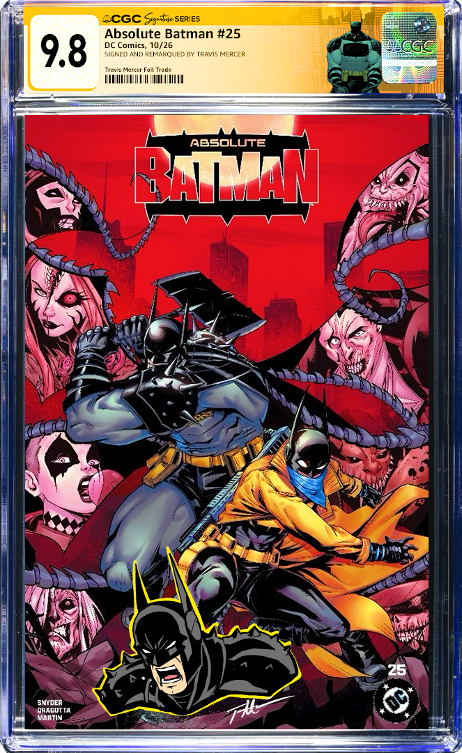Travis Mercer, Signed Edition, Scott Synder, Nick Dragotta, Foil Variant, Foil Trade, Foil Edition, FOIL, Custom Label, Color foil, CGC Custom Label, CGC 9.8, CGC, Batman custom label, Absolute Wonder Woman, Absolute Two Face, absolute scarecrow, Absolute Robin, absolute Poison Ivy, Absolute Penguin, Absolute Joker, Absolute Green Arrow, Absolute Clayface, Absolute Catwoman, Absolute Batman, Absolute Bat, Absolute Bane